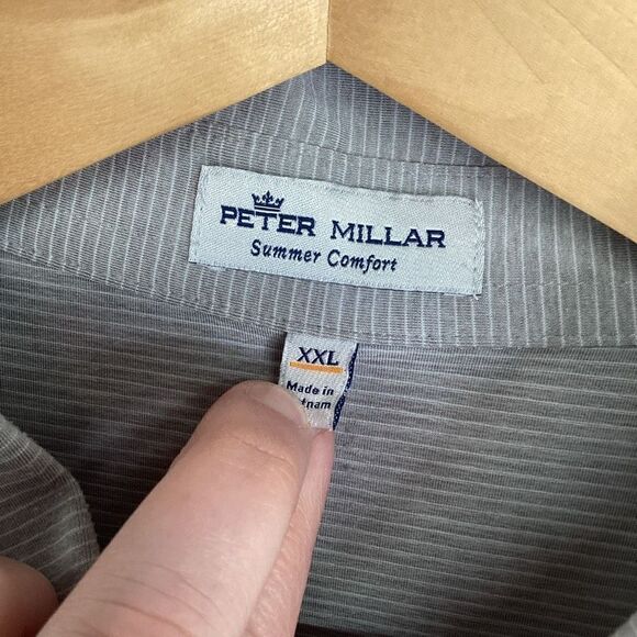 Men's‎ Peter Millar Summer Comfort Short Sleeved Polo Shirt gray/white 2XL - Picture 3 of 6